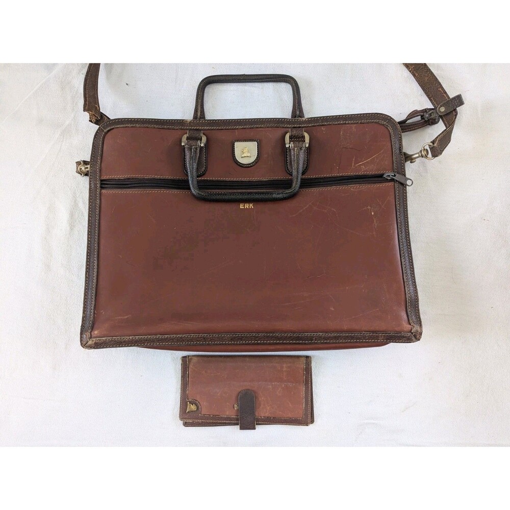 Vintage Mark Cross Men's Brown Leather Briefcase Made In Italy 80s Attache
